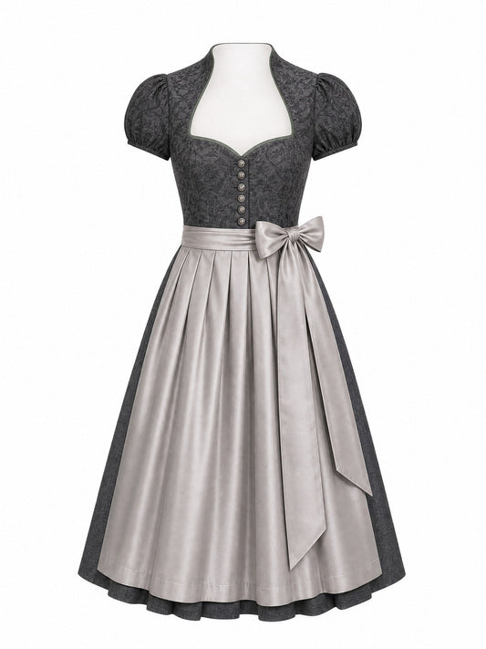 Dirndl Lina in Eukalyptusgrün mit Warmer Sand Schürze - Vorderansicht